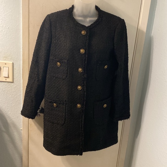 Zara Double Breasted Tweed Black Jacket Size M - Picture 2 of 12